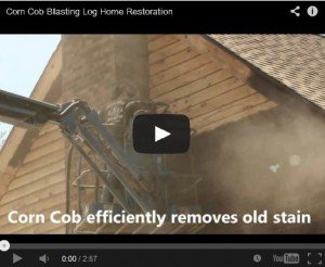 Log home restoration with corn cob blast media.